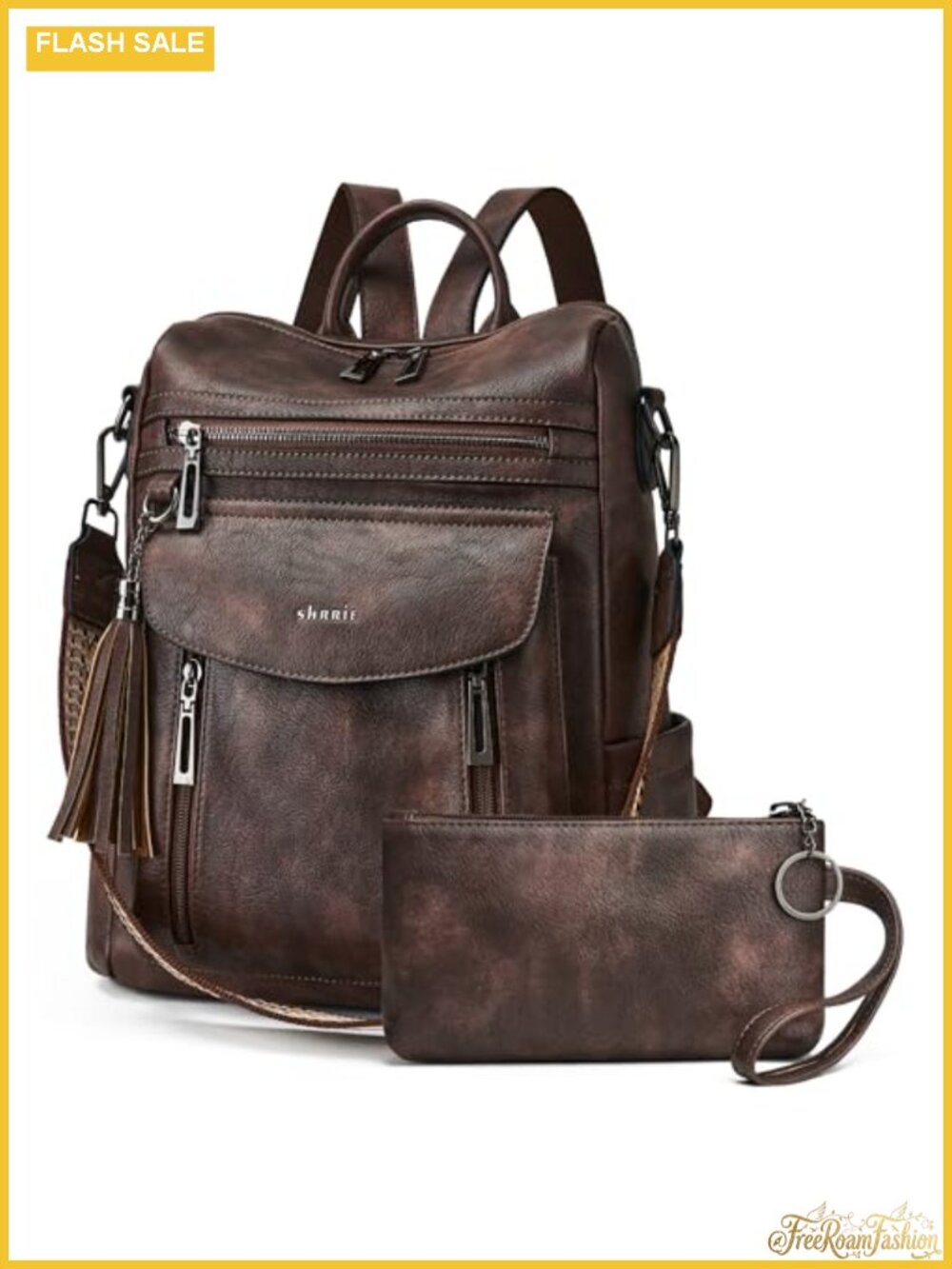 Women's Faux Leather Convertible Backpack Purse with Wristlet, Travel Work Bag